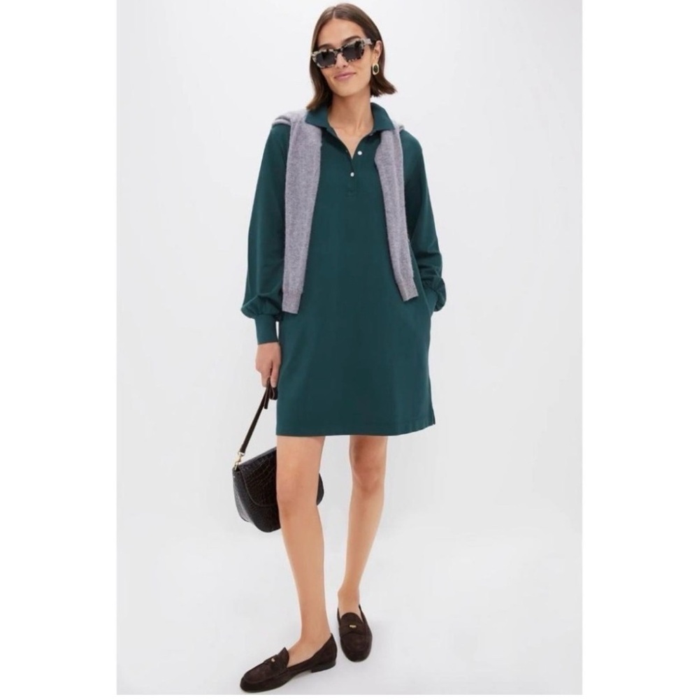 Tuckernuck Forest Green June Bug Pique Frances L/S Cotton Polo Dress Sz LG NWT - Picture 7 of 7